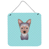 Caroline'S Treasures Checkerboard Blue Yorkie Puppy Wall Or Door Hanging Prints, 6 X 6