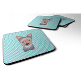 Caroline'S Treasures Bb1170Fc Checkerboard Blue Yorkie Puppy Foam Coaster (Set Of 4), 3.5 H X 3.5 W, Multicolor