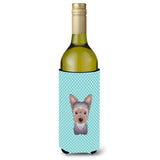 Checkerboard Blue Yorkie Puppy Wine Bottle Beverage Insulator Hugger Bb1170Literk