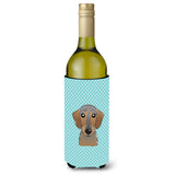 Checkerboard Blue Wirehaired Dachshund Wine Bottle Beverage Insulator Hugger Bb1171Literk