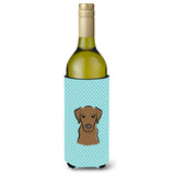 Checkerboard Blue Chocolate Labrador Wine Bottle Beverage Insulator Hugger Bb1172Literk