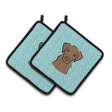 Caroline'S Treasures Checkerboard Blue Chocolate Labrador Pair Of Pot Holders Bb1172Pthd, 7.5Hx7.5W, Multicolor