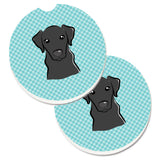 Caroline'S Treasures Checkerboard Blue Black Labrador Set Of 2 Cup Holder Car Coasters Bb1173Carc, 2.56, Multicolor