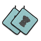 Caroline'S Treasures Checkerboard Blue Black Labrador Pair Of Pot Holders Bb1173Pthd, 7.5Hx7.5W, Multicolor
