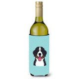 Checkerboard Blue Bernese Mountain Dog Wine Bottle Beverage Insulator Hugger Bb1175Literk