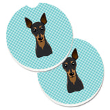 Caroline'S Treasures Checkerboard Blue Min Pin Set Of 2 Cup Holder Car Coasters Bb1178Carc, 2.56, Multicolor