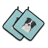 Caroline'S Treasures Checkerboard Blue Border Collie Pair Of Pot Holders Bb1179Pthd, 7.5Hx7.5W, Multicolor
