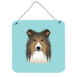 Caroline'S Treasures Checkerboard Blue Sheltie Wall Or Door Hanging Prints, 6 X 6