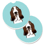 Caroline'S Treasures Checkerboard Blue Basset Hound Set Of 2 Cup Holder Car Coasters Bb1181Carc, 2.56, Multicolor