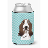 Checkerboard Blue Basset Hound Can Or Bottle Hugger Bb1181Cc