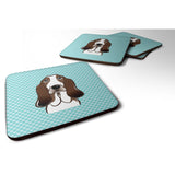 Caroline'S Treasures Bb1181Fc Checkerboard Blue Basset Hound Foam Coaster (Set Of 4), 3.5 H X 3.5 W, Multicolor