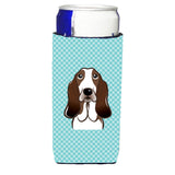 Checkerboard Blue Basset Hound Ultra Beverage Insulators For Slim Cans Bb1181Muk