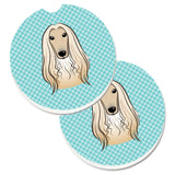 Caroline'S Treasures Checkerboard Blue Afghan Hound Set Of 2 Cup Holder Car Coasters Bb1182Carc, 2.56, Multicolor