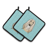 Caroline'S Treasures Checkerboard Blue Afghan Hound Pair Of Pot Holders Bb1182Pthd, 7.5Hx7.5W, Multicolor