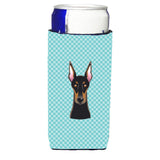Checkerboard Blue Doberman Ultra Beverage Insulators For Slim Cans Bb1183Muk