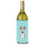 Checkerboard Blue Wire Haired Fox Terrier Wine Bottle Beverage Insulator Hugger Bb1185Literk