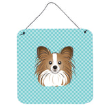 Caroline'S Treasures Checkerboard Blue Papillion Wall Or Door Hanging Prints, 6 X 6