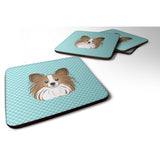 Caroline'S Treasures Bb1186Fc Checkerboard Blue Papillon Foam Coaster (Set Of 4), 3.5 H X 3.5 W, Multicolor