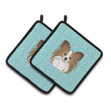 Caroline'S Treasures Checkerboard Blue Papillon Pair Of Pot Holders Bb1186Pthd, 7.5Hx7.5W, Multicolor
