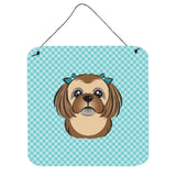 Caroline'S Treasures Checkerboard Blue Chocolate Brown Shih Tzu Wall Or Door Hanging Prints, 6 X 6