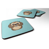Caroline'S Treasures Bb1187Fc Checkerboard Blue Chocolate Brown Shih Tzu Foam Coaster (Set Of 4), 3.5 H X 3.5 W, Multi