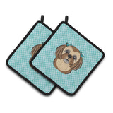 Caroline'S Treasures Checkerboard Blue Chocolate Brown Shih Tzu Pair Of Pot Holders Bb1187Pthd, 7.5Hx7.5W, Multicolor
