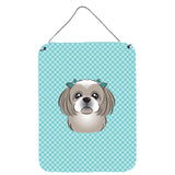 Caroline'S Treasures Checkerboard Blue Gray Silver Shih Tzu Wall Or Door Hanging Prints, 16 X 12