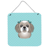 Caroline'S Treasures Checkerboard Blue Gray Silver Shih Tzu Wall Or Door Hanging Prints, 6 X 6