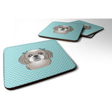 Caroline'S Treasures Bb1188Fc Checkerboard Blue Gray Silver Shih Tzu Foam Coaster (Set Of 4), 3.5 H X 3.5 W, Multicolo