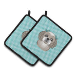 Caroline'S Treasures Checkerboard Blue Gray Silver Shih Tzu Pair Of Pot Holders Bb1188Pthd, 7.5Hx7.5W, Multicolor