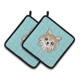 Caroline'S Treasures Checkerboard Blue Chihuahua Pair Of Pot Holders Bb1189Pthd, 7.5Hx7.5W, Multicolor