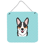 Caroline'S Treasures Bb1193Ds66 Checkerboard Blue Corgi Aluminum Metal Wall Or Door Hanging Prints, 6 X 6