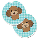 Caroline'S Treasures Checkerboard Blue Chocolate Brown Poodle Set Of 2 Cup Holder Car Coasters Bb1194Carc, 2.56, Multicolor