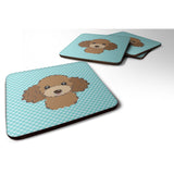 Caroline'S Treasures Bb1194Fc Checkerboard Blue Chocolate Brown Poodle Foam Coaster (Set Of 4), 3.5 H X 3.5 W, Multico
