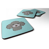 Caroline'S Treasures Bb1197Fc Checkerboard Blue Silver Gray Poodle Foam Coaster (Set Of 4), 3.5 H X 3.5 W, Multicolor,