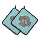 Caroline'S Treasures Checkerboard Blue Silver Gray Poodle Pair Of Pot Holders Bb1197Pthd, 7.5Hx7.5W, Multicolor