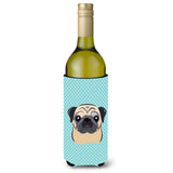 Checkerboard Blue Fawn Pug Wine Bottle Beverage Insulator Hugger Bb1200Literk