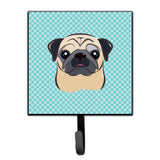 Caroline'S Treasures Bb1200Sh4 Checkerboard Blue Fawn Pug Leash Or Key Holder, Small, Multicolor