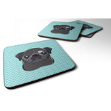 Caroline'S Treasures Bb1201Fc Checkerboard Blue Black Pug Foam Coaster (Set Of 4), 3.5 H X 3.5 W, Multicolor