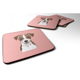 Caroline'S Treasures Bb1202Fc Checkerboard Pink Jack Russell Terrier Foam Coaster (Set Of 4), 3.5 H X 3.5 W, Multicolo