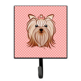 Caroline'S Treasures Bb1204Sh4 Checkerboard Pink Yorkie Yorkshire Terrier Leash Or Key Holder, Small, Multicolor