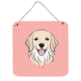 Caroline'S Treasures Bb1205Ds66 Checkerboard Pink Golden Retriever Wall Or Door Hanging Prints, 6 X 6