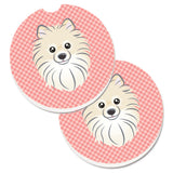 Caroline'S Treasures Checkerboard Pink Pomeranian Set Of 2 Cup Holder Car Coasters Bb1207Carc, 2.56, Multicolor