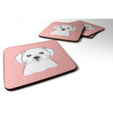 Caroline'S Treasures Bb1208Fc Checkerboard Pink Maltese Foam Coaster (Set Of 4), 3.5 H X 3.5 W, Multicolor