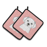 Caroline'S Treasures Checkerboard Pink Maltese Pair Of Pot Holders Bb1208Pthd, 7.5Hx7.5W, Multicolor