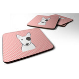 Caroline'S Treasures Bb1209Fc Checkerboard Pink Bull Terrier Foam Coaster (Set Of 4), 3.5 H X 3.5 W, Multicolor