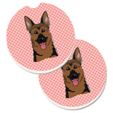 Caroline'S Treasures Checkerboard Pink German Shepherd Set Of 2 Cup Holder Car Coasters Bb1211Carc, 2.56, Multicolor