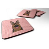 Caroline'S Treasures Bb1211Fc Checkerboard Pink German Shepherd Foam Coaster (Set Of 4), 3.5 H X 3.5 W, Multicolor