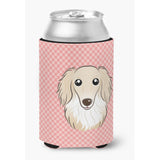 Checkerboard Pink Longhair Creme Dachshund Can Or Bottle Hugger Bb1212Cc