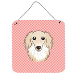 Caroline'S Treasures Checkerboard Pink Longhair Creme Dachshund Wall Or Door Hanging Prints, 6 X 6